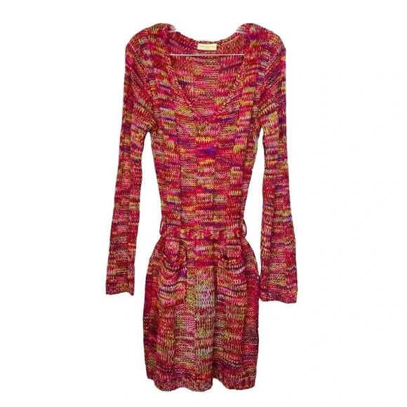 Y2K Bobbie Brooks Multicolor Knit Sweater Midi Dress Large Pockets Space Dye - Picture 2 of 9